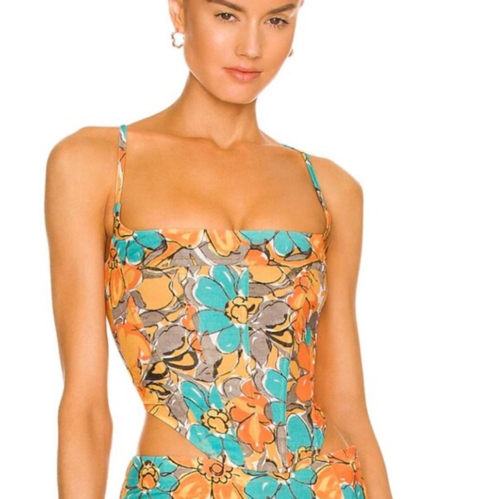Miaou V Corset Top in Parisian Flower Orange Size XS